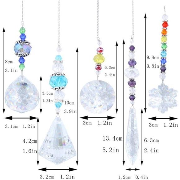 Set 5 PCS Window Hanging Crystal Suncatcher Beads Chain Sphere Chandelier Lamps - Picture 2 of 7